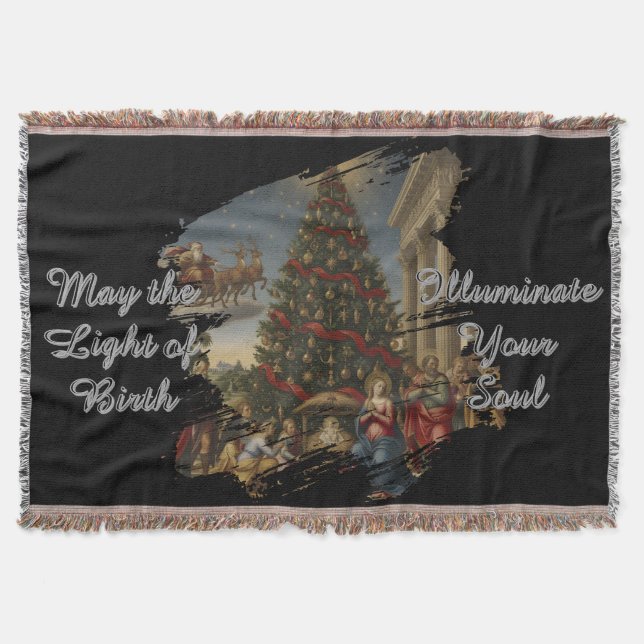 Soft Fleece Nativity Christmas Throw Blanket (Front)