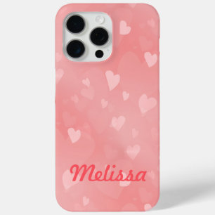 Soft Floating Pink Hearts Custom iPhone 15 Pro Max Case