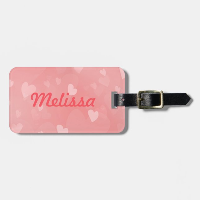 Soft Floating Pink Hearts Custom Luggage Tag (Front Horizontal)