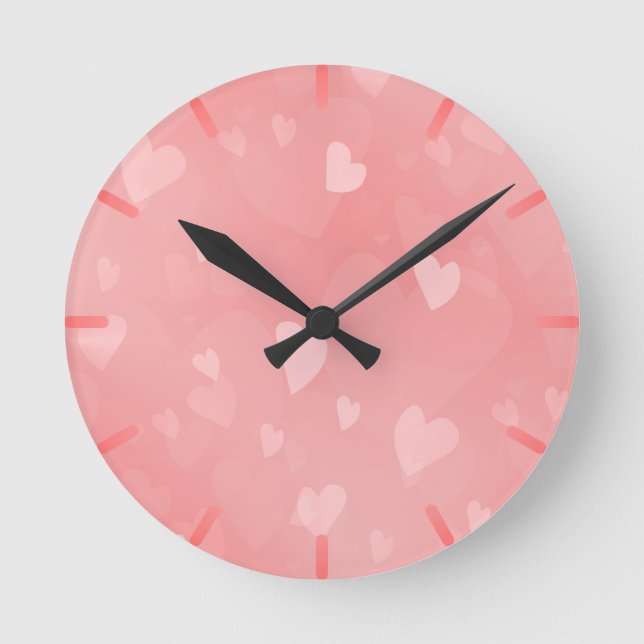Soft Floating Pink Hearts Custom Round Clock (Front)