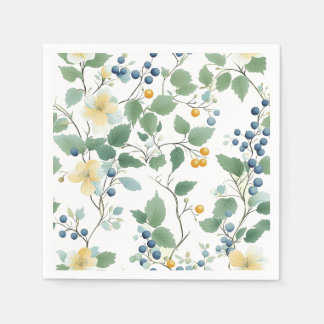 Soft Floral and Berry Nature-Inspired Design Napkin