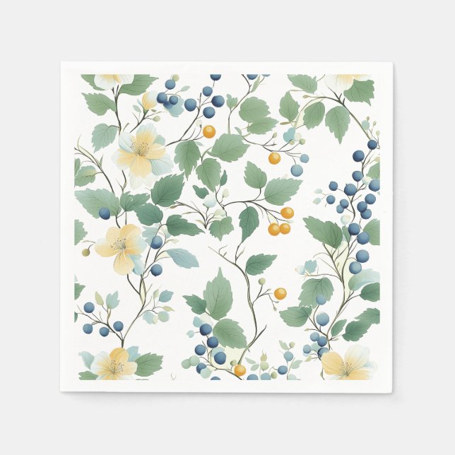 Soft Floral and Berry Nature-Inspired Design Napkin (Front)