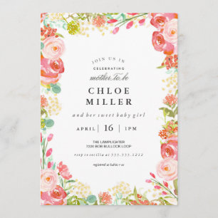 SOFT FLORAL baby shower invitation white