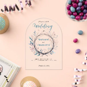 Soft Floral Branch Wreath Pastel Wildflower Frame Acrylic Invitations