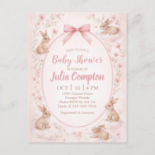 Soft Floral Bunny Baby Shower Invitation Postcard