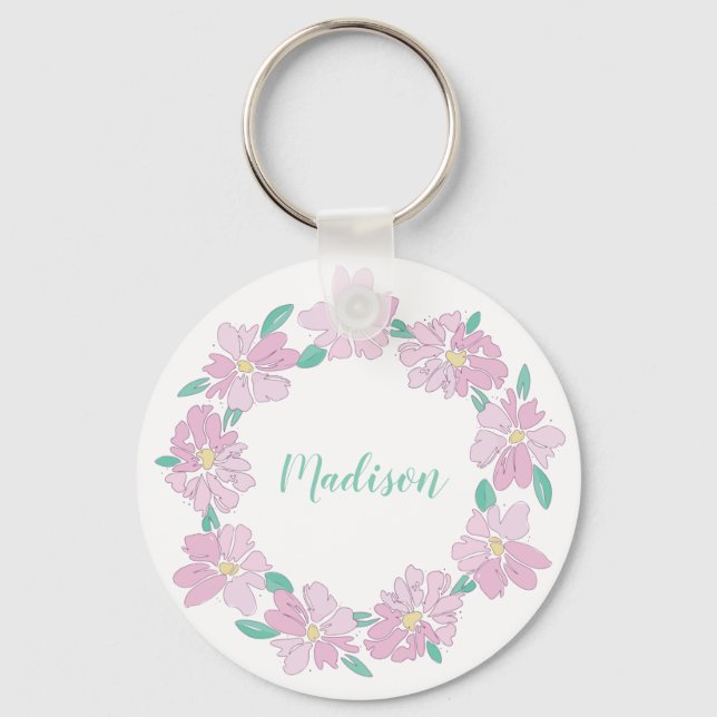 Soft floral circle ring key ring (Front)