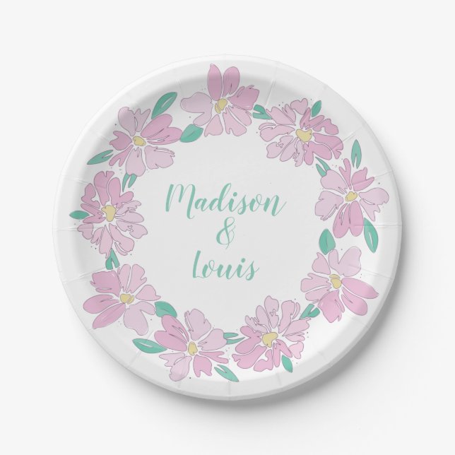 Soft floral circle ring paper plate (Front)