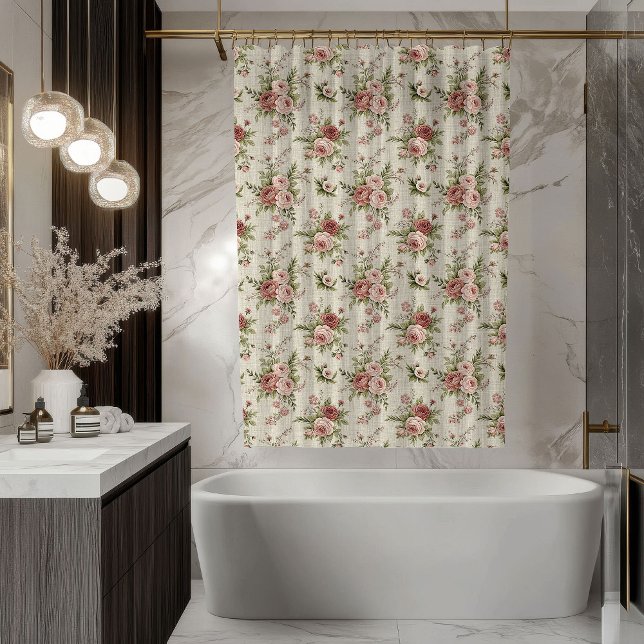 Soft Floral Curtain Vintage-Inspired Shabby Look (Soft Floral Curtain Vintage-Inspired Shabby Look)