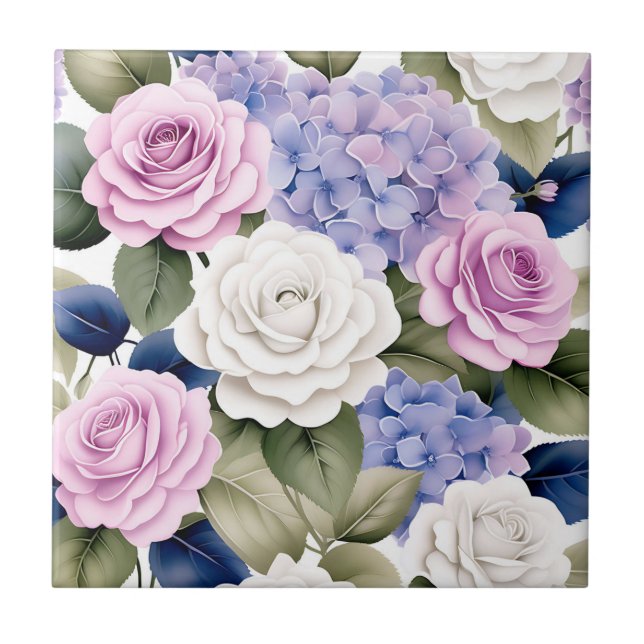 Soft Floral Elegant with Hydrangeas and Roses Tile (Front)