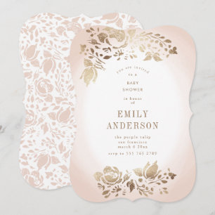 Soft Floral Foil Musk Pink Baby Shower Invitation