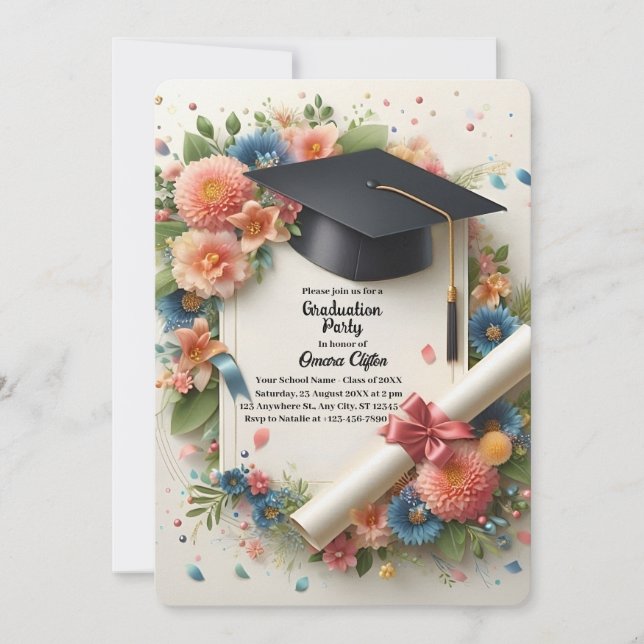 Soft Floral Frame Graduation Party Invitation (Front)