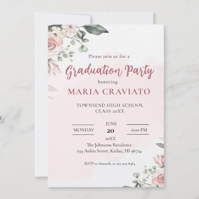  Soft Floral Graduation Party Invitation (Front)