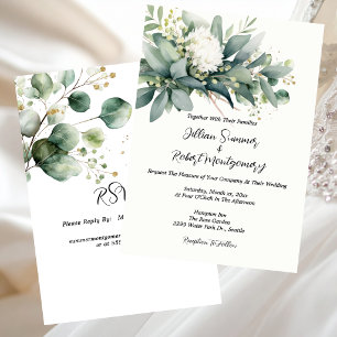 Soft Floral Greenery Gold Accent Wedding Invitation