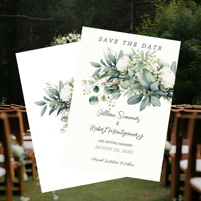 Soft Floral Greenery Gold Accent Wedding  Save The Date (Soft Floral Greenery Gold Accent Wedding Save The Date)