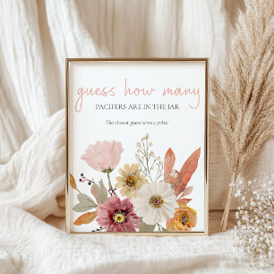 Soft Floral Guess How Many Baby Shower Game Poster
