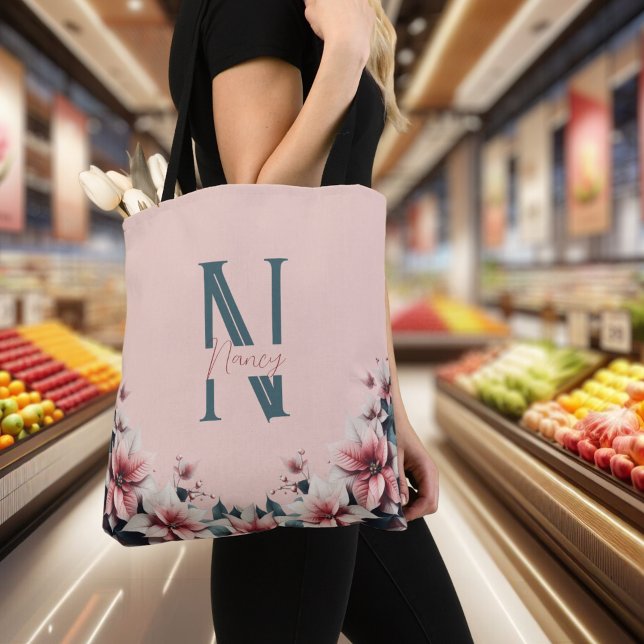 Soft Floral Monogram Tote Bag (Creator Uploaded)