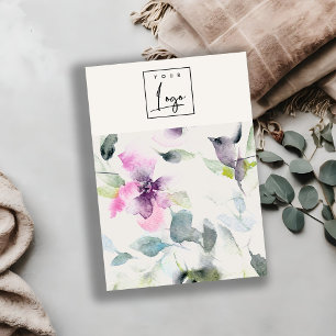 Soft Floral Pink Purple Logo Necklace Band Holder Business Card