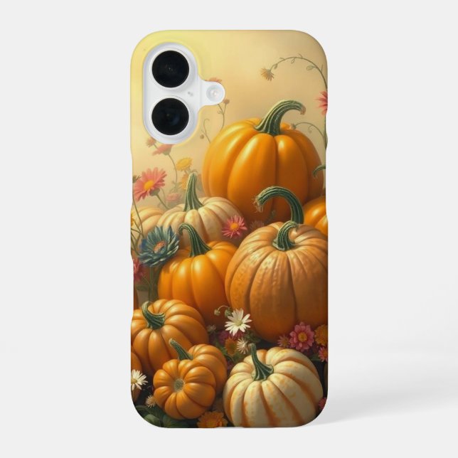 Soft Floral Pumpkins iPhone 16 Case (Back)