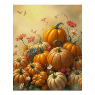Soft Floral Pumpkins Poster