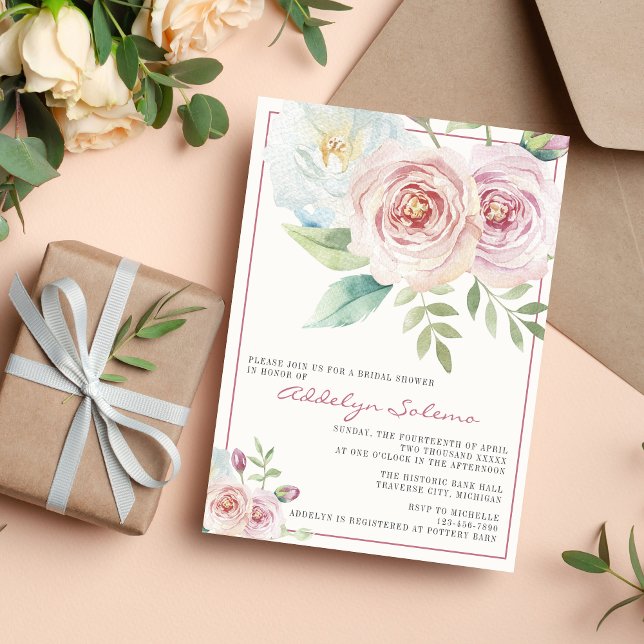 Soft Floral Romantic Greenery Mauve Bridal Shower Invitation (Creator Uploaded)