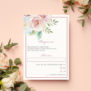 Soft Floral Romantic Greenery Pink Mauve RSVP Card