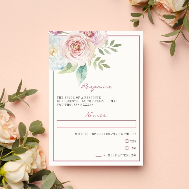 Soft Floral Romantic Greenery Pink Mauve RSVP Card (Creator Uploaded)