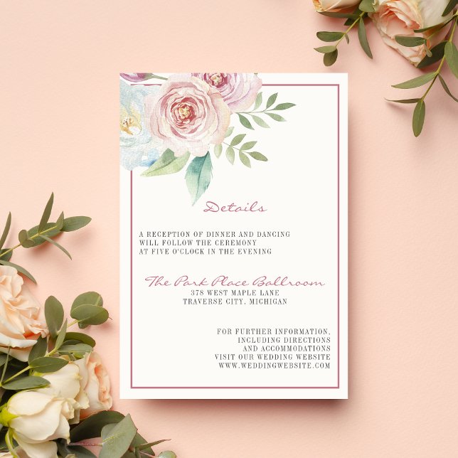 Soft Floral Romantic Pink Greenery Mauve Wedding Enclosure Card (Creator Uploaded)