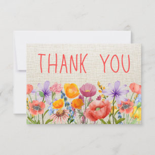 Soft Floral Thanks - Linen Blank Inside Design Thank You Card