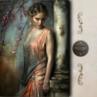 Soft Floral Vintage Woman Decoupage Tissue Paper