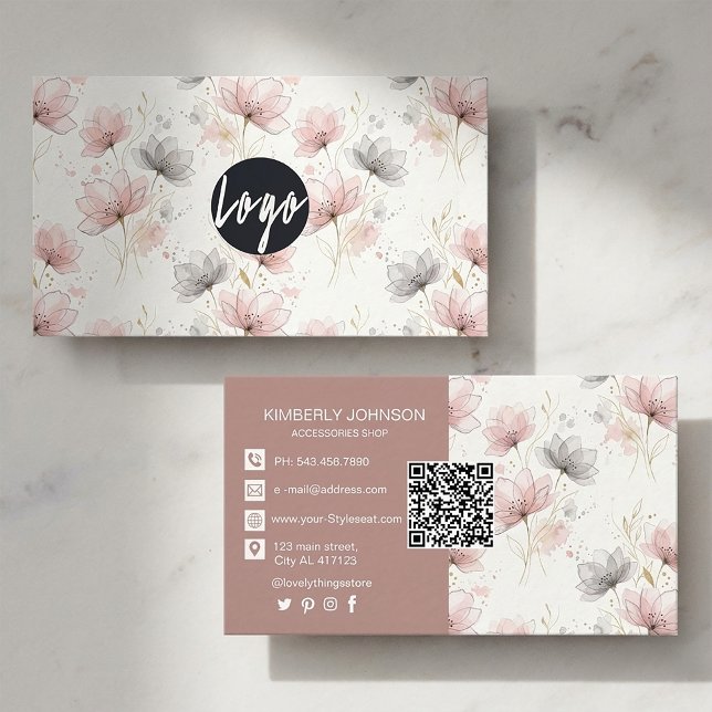 Soft Floral Watercolor Business Card  (#businesscarddesign #floralbusinesscard #watercolorbusinesscard #femininebranding #pastelbranding )