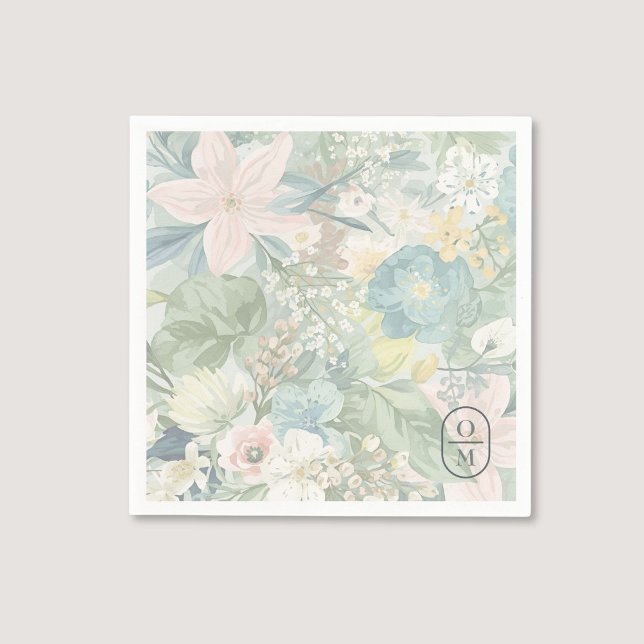 Soft Floral Watercolor Monogram Wedding Napkin (Creator Uploaded)