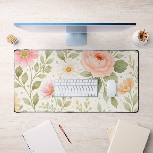 Soft Floral Watercolor Pattern   Desk Mat (Office 1)