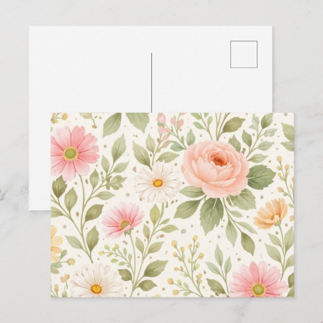 Soft Floral Watercolor Pattern   Holiday Postcard (Front/Back)