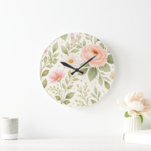 Soft Floral Watercolor Pattern Large Clock