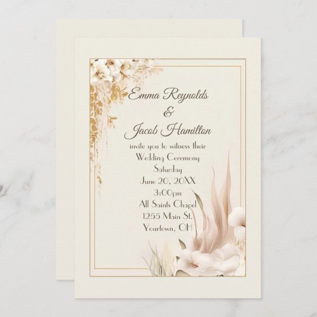 Soft Floral Wedding Frame Invitation (Front/Back)