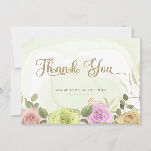 Soft Floral Wedding Invitation Thank You Card (Front)