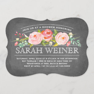 Soft Florals Chalkboard   Bridal Shower Invitation