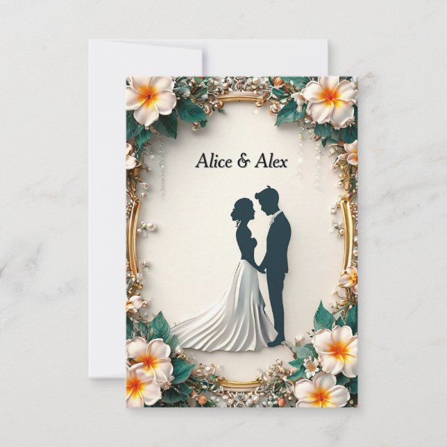 🌸 Soft Flower Frame Romantic Couple Silhouette Save The Date (Front)
