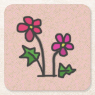 Soft Flowers Pink Square Paper Coaster
