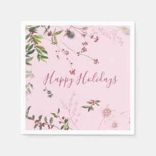 Soft Foliage and Berry Frame Pink Paper Napkin