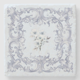 Soft French blue Scrolls with flowers Stone Coaster