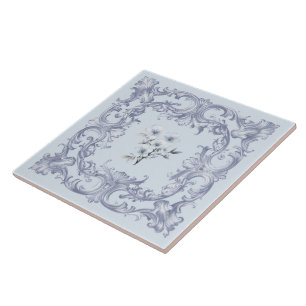 Soft French blue Scrolls with flowers Tile
