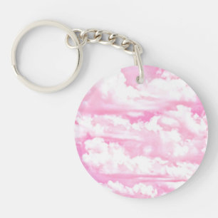 Soft Fuchsia Pink Girly Clouds Key Ring