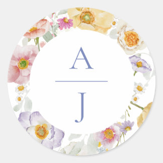 Soft Garden Florals Wedding  Classic Round Sticker