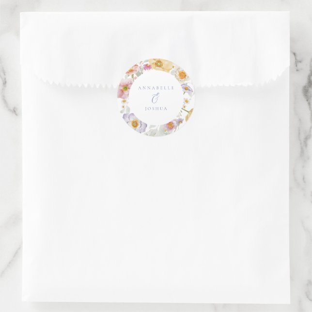 Soft Garden Florals Wedding  Classic Round Sticker (Bag)
