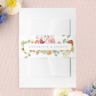 Soft Garden Florals Wedding Invitation Belly Band
