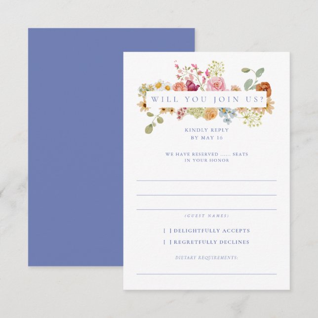 Soft Garden Florals Wedding RSVP  Invitation (Front/Back)
