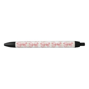 Soft Gingham & Pink Bow Custom Name  Black Ink Pen