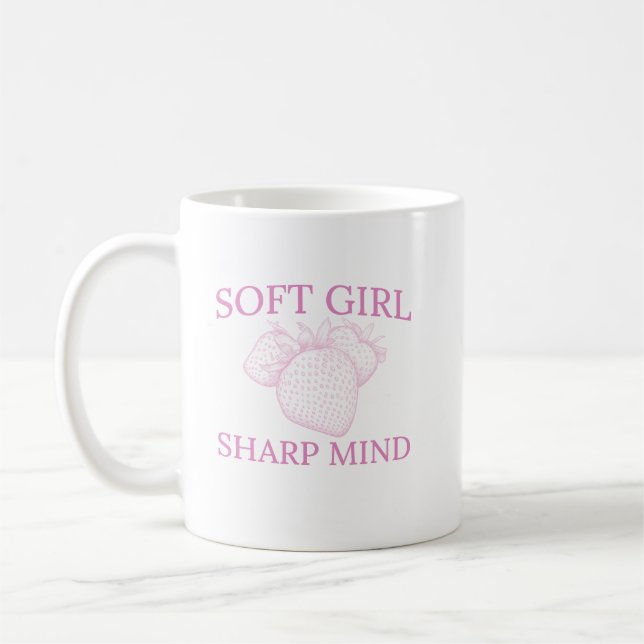 Soft Girl Sharp Mind — Strawberry Aesthetic Design Coffee Mug (Left)