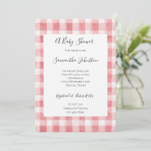 Soft Girly Pink White Plaid Stripes Baby Shower Invitation